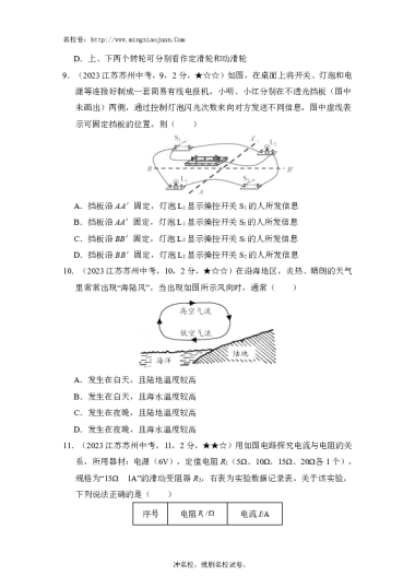 2023年苏州市初中学业水平考试试卷物理-解析