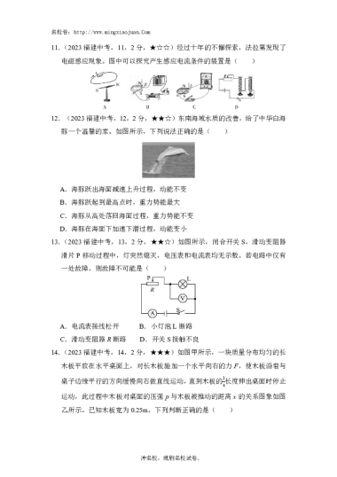 2023年福建省初中学业水平考试物理试题-原题