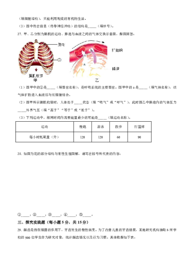 2022年长沙中考生物真题试卷（含答案）