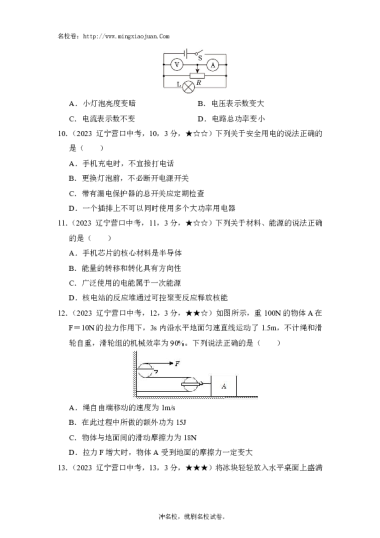 2023年辽宁初中毕业生毕业升学考试物理试卷-原题
