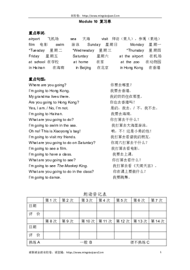 外研版麓山国际实际小学三年级上册英语Module10复习单