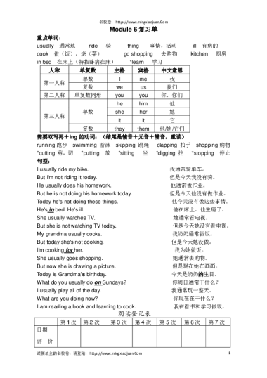 外研版麓山国际实际小学二年级下册英语Module6复习单